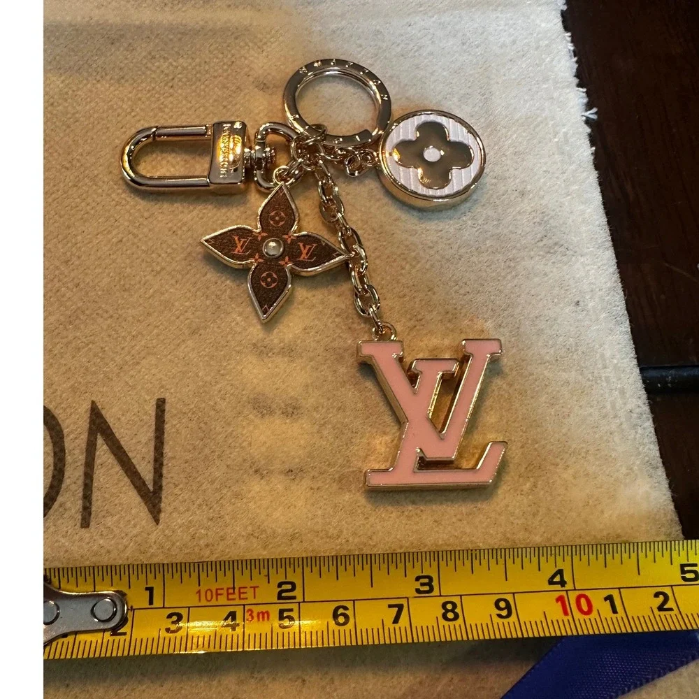 Louis Vuitton Fleur de Monogram Bag Charm Key Holder M67119 Gold Pink Enamel